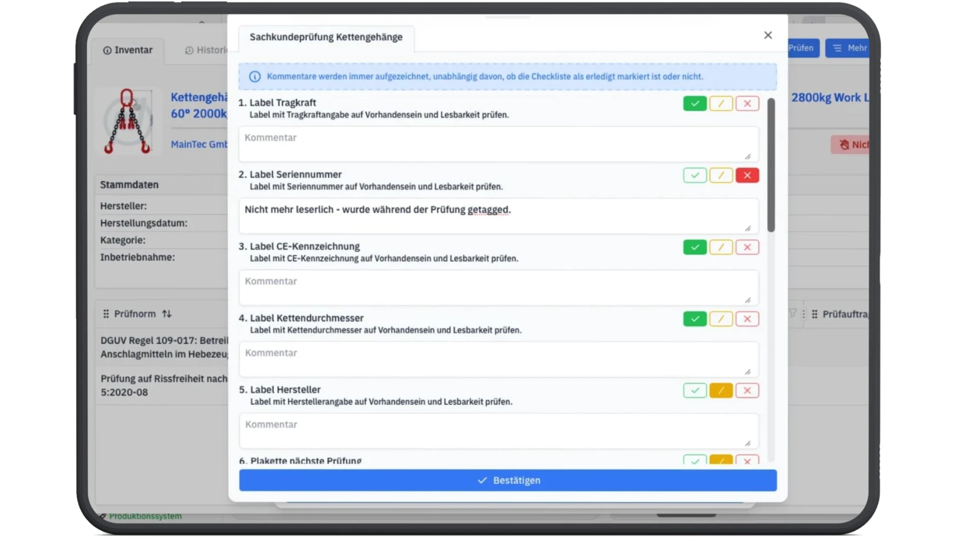 Checklisten in tagIDeasy auf dem Tablet