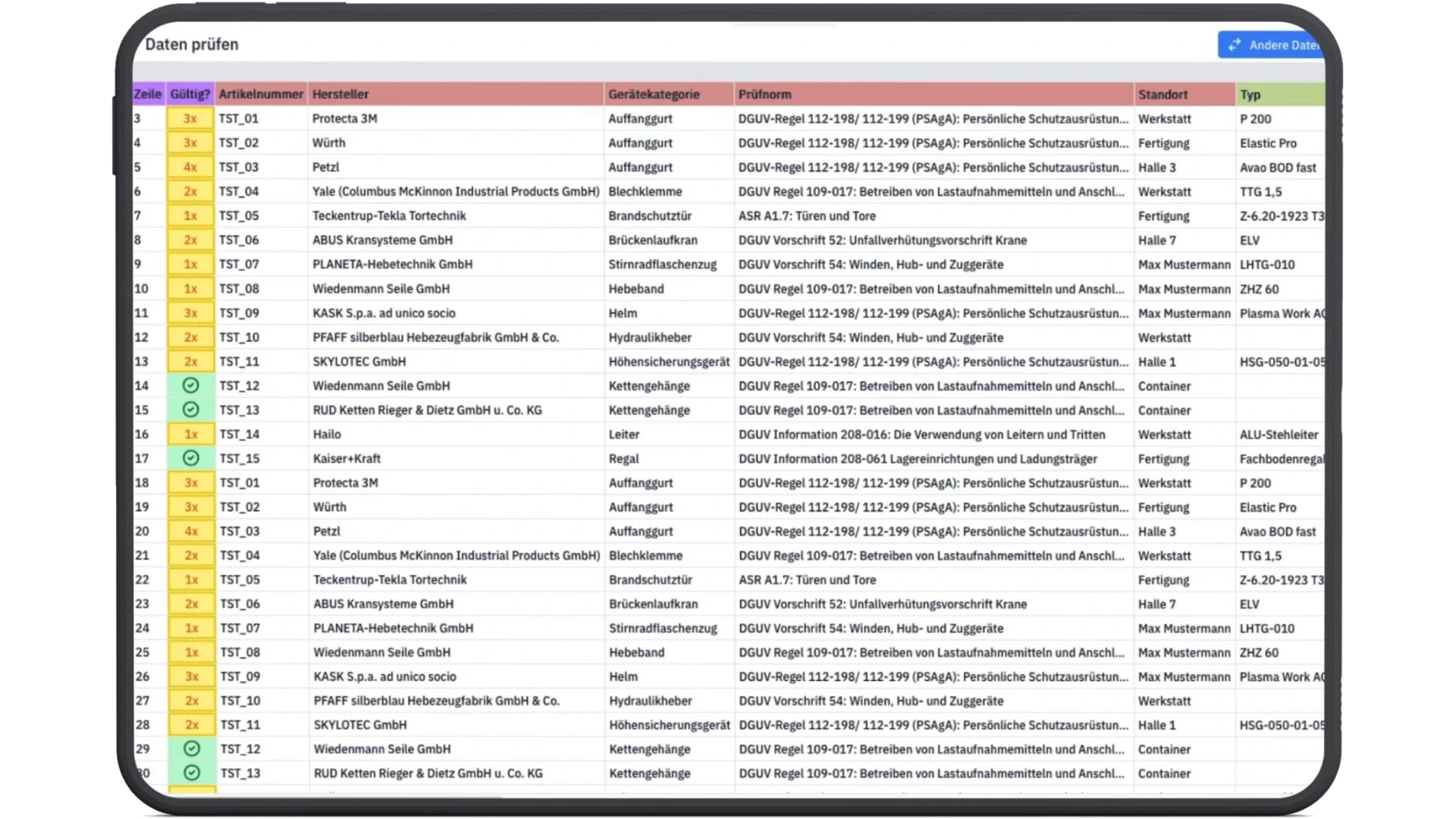 Datenimport in tagIDeasy auf dem Tablet