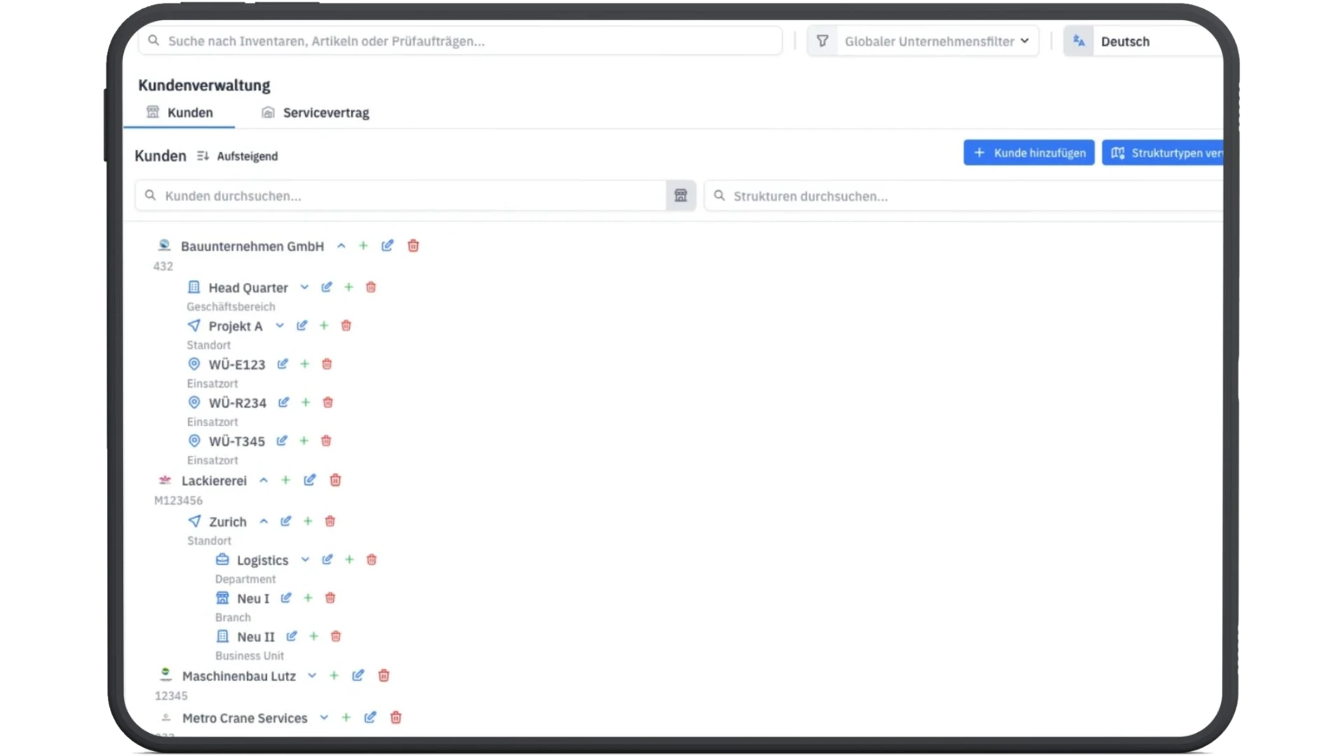 Kundenverwaltung in tagIDeasy auf dem Tablet