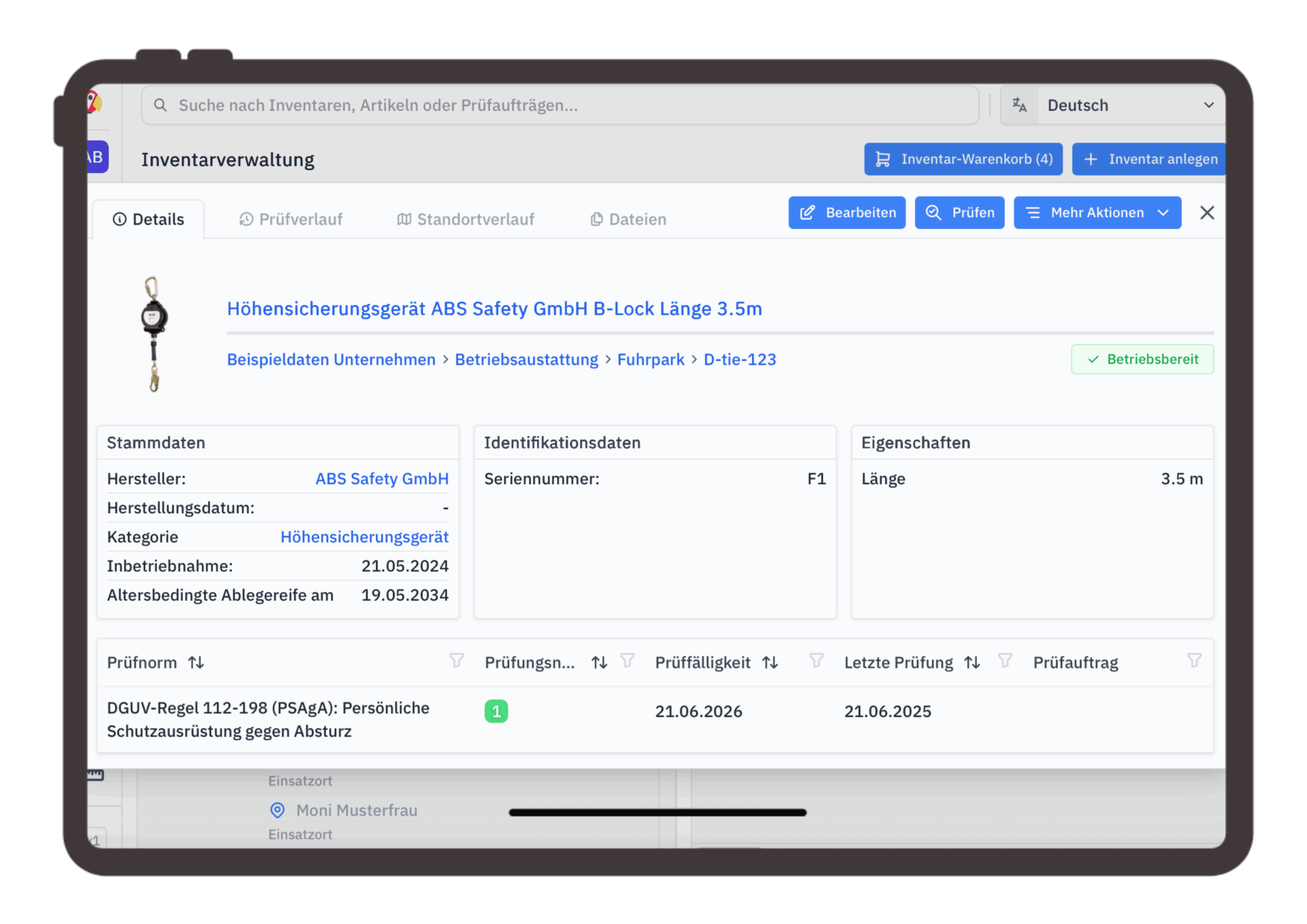 Freileitung Höhensicherungsgerät Inventarmanagement